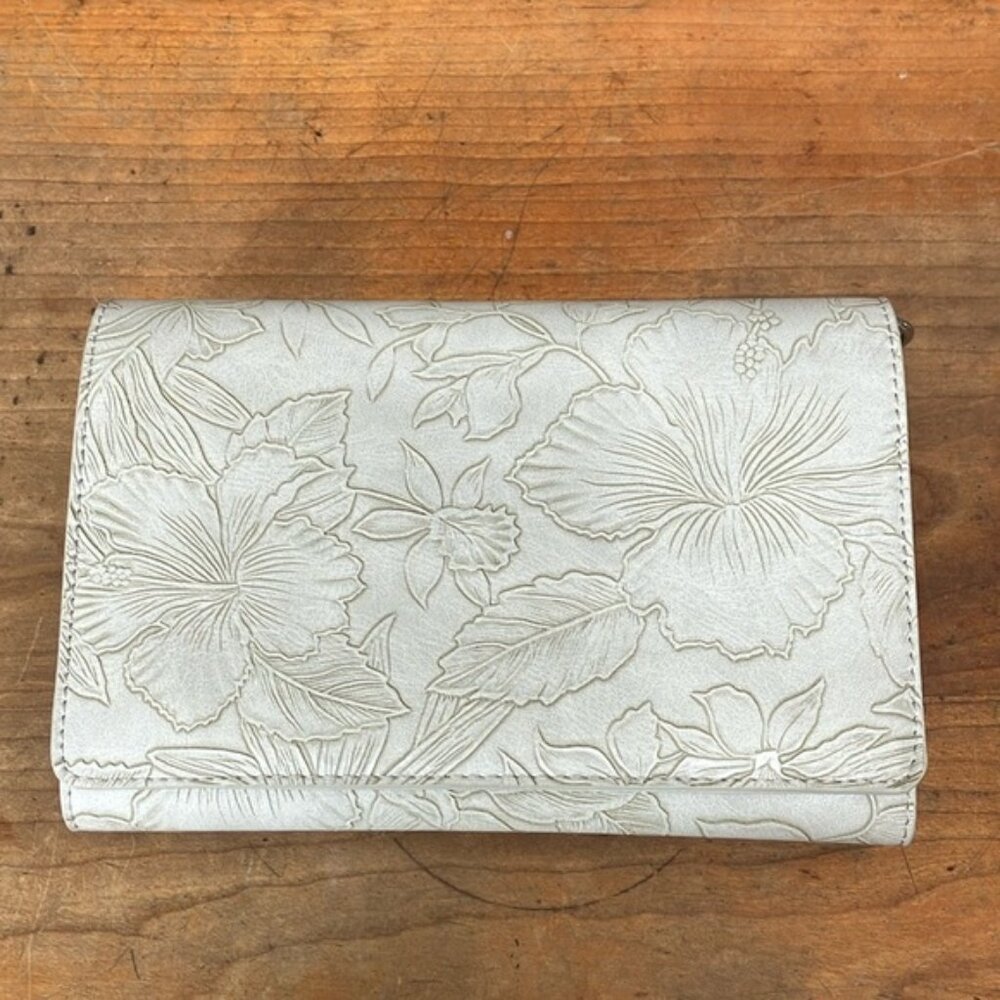 Floral RFID Clutch bag-Embossed Cream